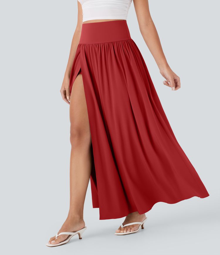 Breezeful™ SoCinched High Waisted Tummy Control Split 2-in-1 Flowy Quick Dry Maxi Resort Skirt