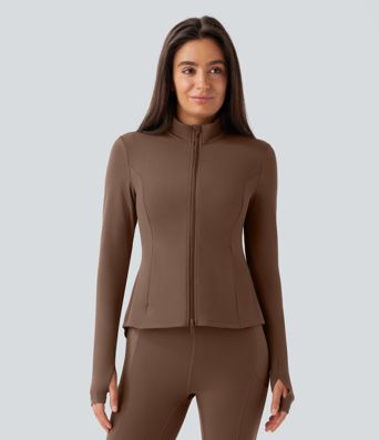 SoftlyZero™ Stand Collar Thumb Hole Pockets Pleated Zipper Slim Women Sun Protection Jacket-UPF50+