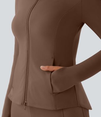 SoftlyZero™ Stand Collar Thumb Hole Pockets Pleated Zipper Slim Women Sun Protection Jacket-UPF50+