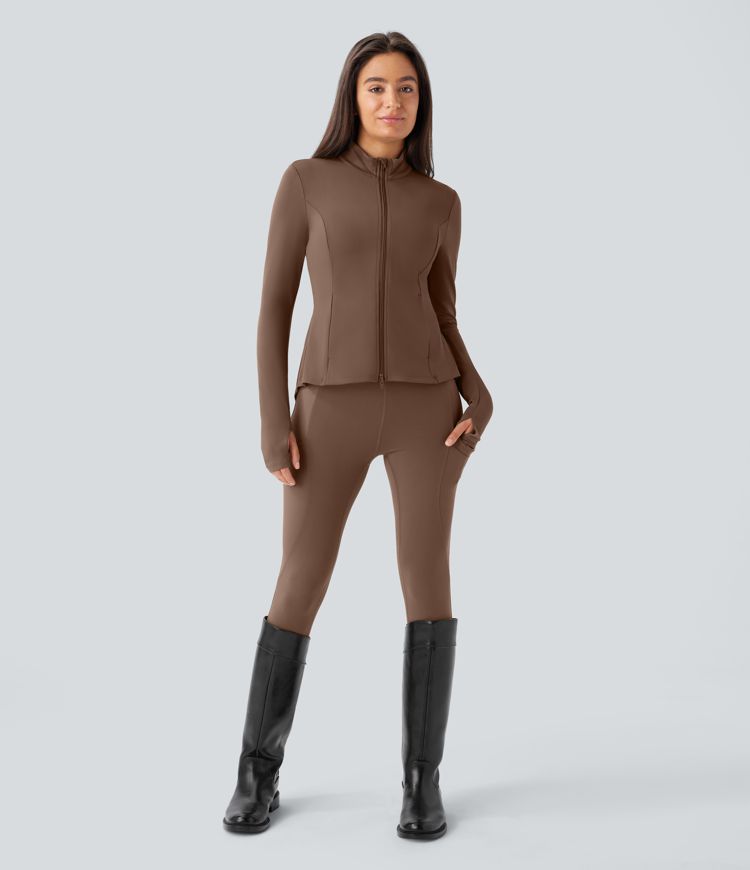 SoftlyZero™ Stand Collar Thumb Hole Pockets Pleated Zipper Slim Women Sun Protection Jacket-UPF50+