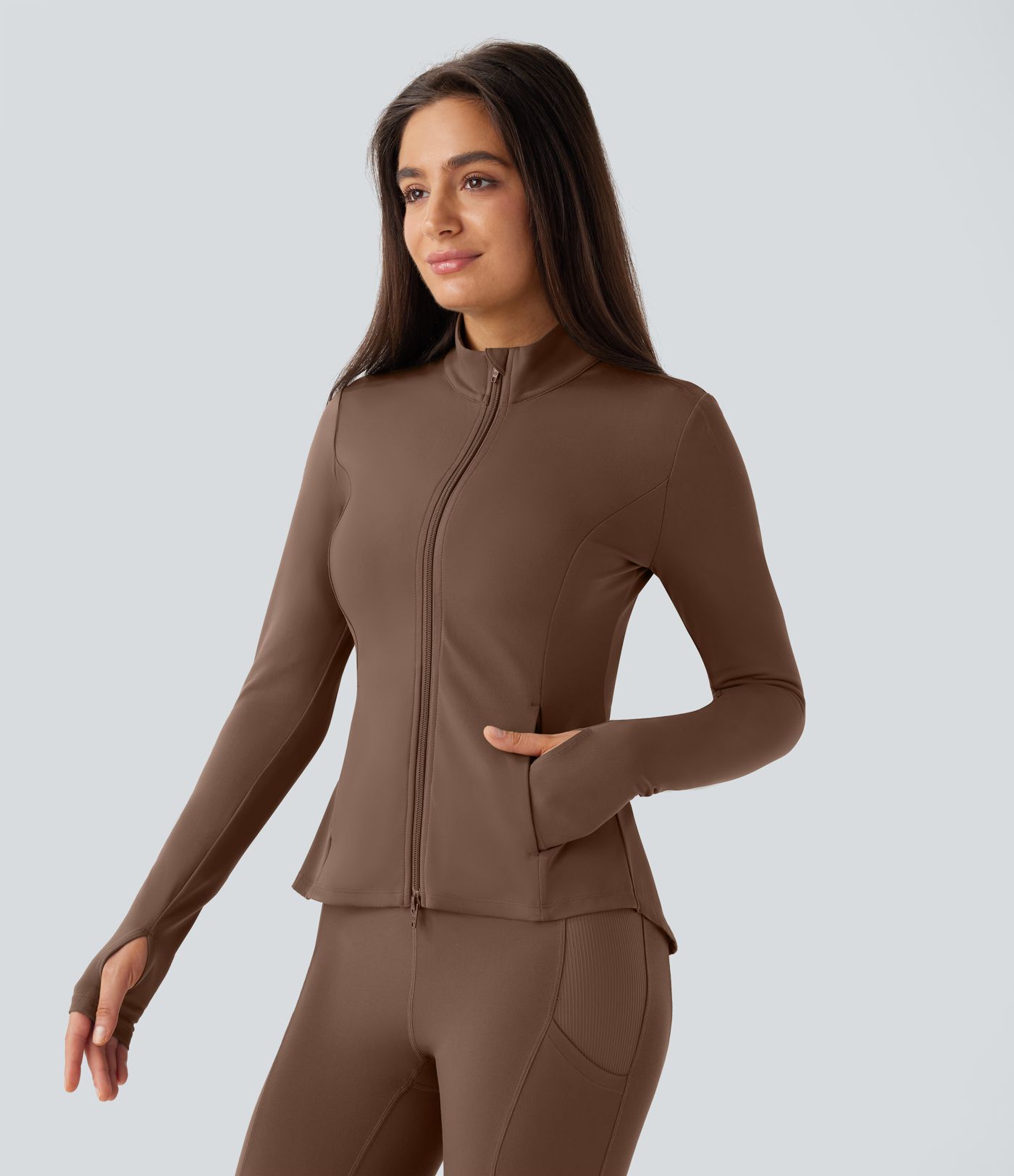 SoftlyZero™ Stand Collar Thumb Hole Pockets Pleated Zipper Slim Women Sun Protection Jacket-UPF50+