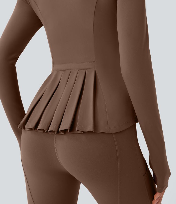 SoftlyZero™ Stand Collar Thumb Hole Pockets Pleated Zipper Slim Women Sun Protection Jacket-UPF50+