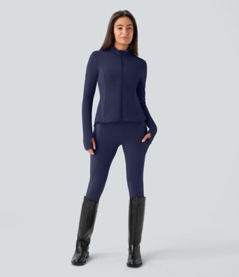 SoftlyZero™ Stand Collar Thumb Hole Pockets Pleated Zipper Slim Jacket-UPF50+