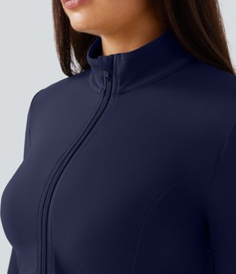 SoftlyZero™ Stand Collar Thumb Hole Pockets Pleated Zipper Slim Jacket-UPF50+