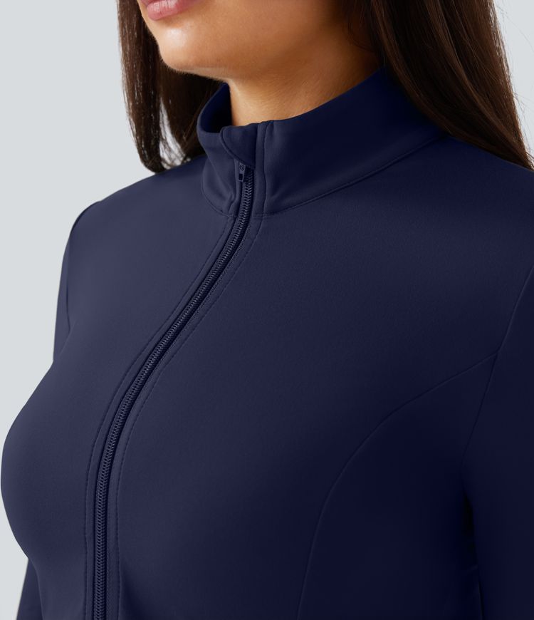 SoftlyZero™ Stand Collar Thumb Hole Pockets Pleated Zipper Slim Jacket-UPF50+