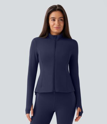 SoftlyZero™ Stand Collar Thumb Hole Pockets Pleated Zipper Slim Jacket-UPF50+