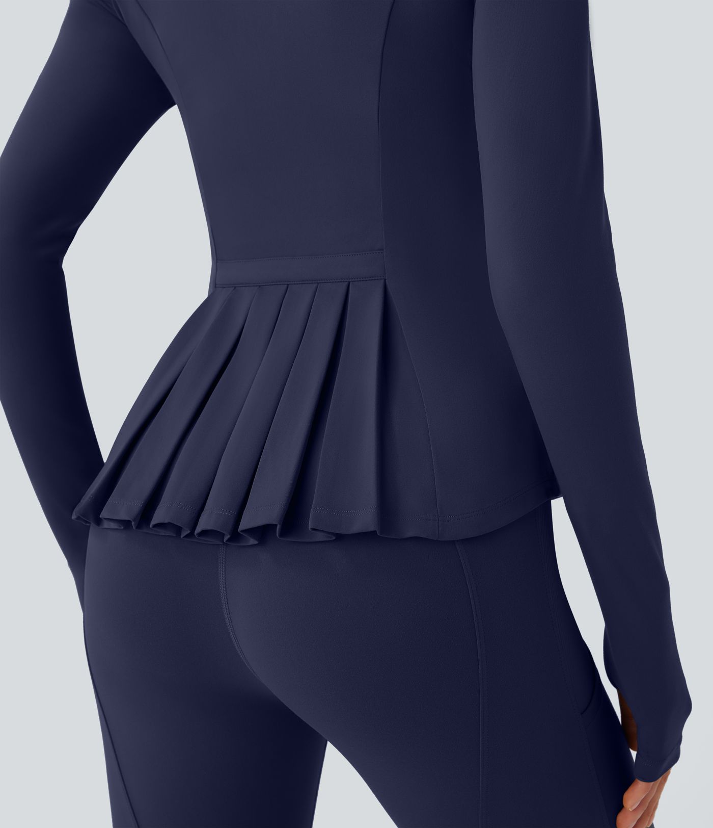 SoftlyZero™ Stand Collar Thumb Hole Pockets Pleated Zipper Slim Jacket-UPF50+