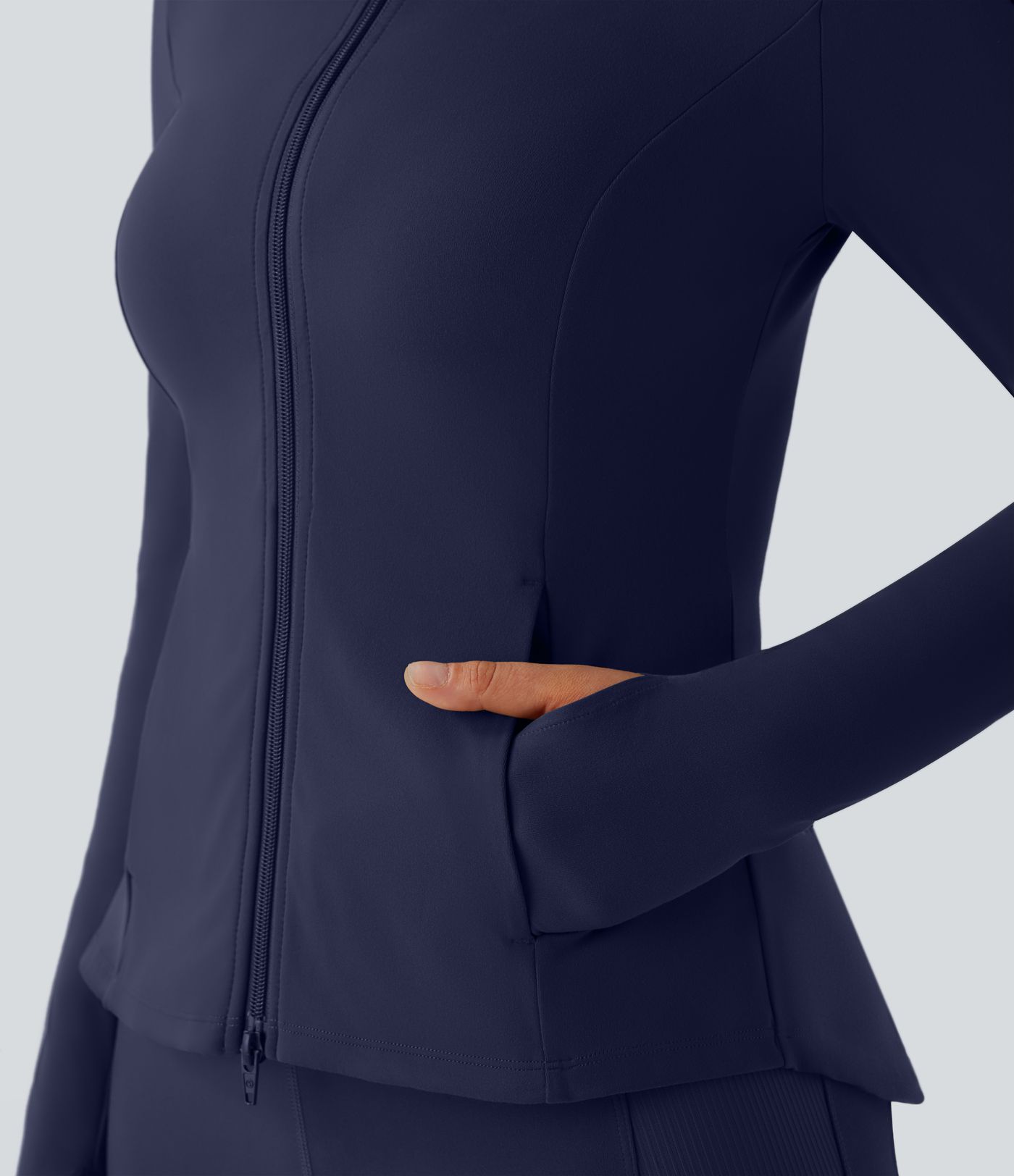 SoftlyZero™ Stand Collar Thumb Hole Pockets Pleated Zipper Slim Jacket-UPF50+