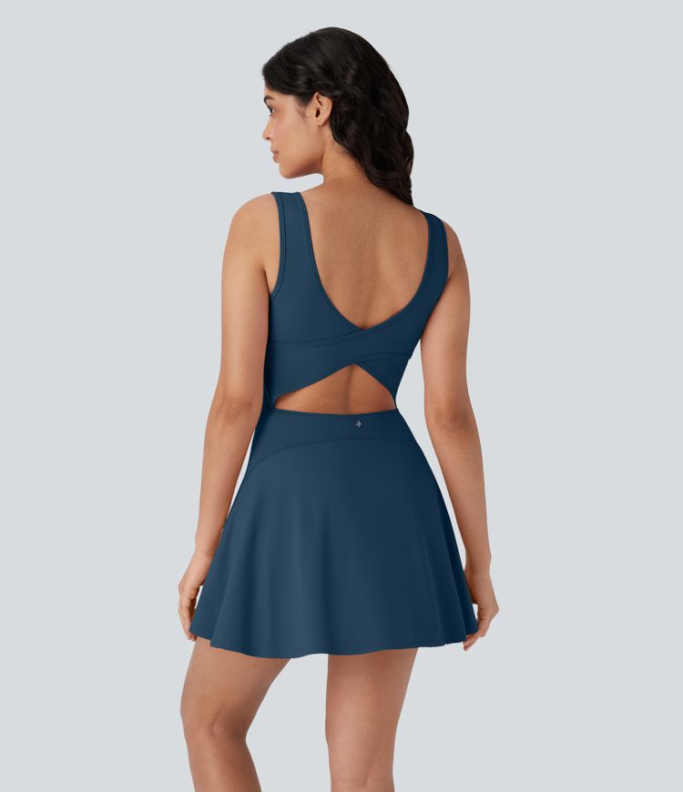 Softlyzero™ Airy Backless Crisscross U Neck 2-in-1 Side Pocket Mini Cool Touch Dance Active Dress