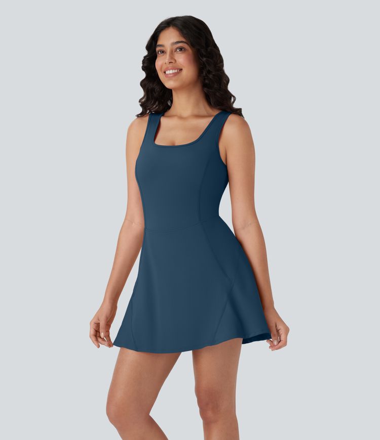 Softlyzero™ Airy Backless Crisscross U Neck 2-in-1 Side Pocket Mini Cool Touch Dance Active Dress