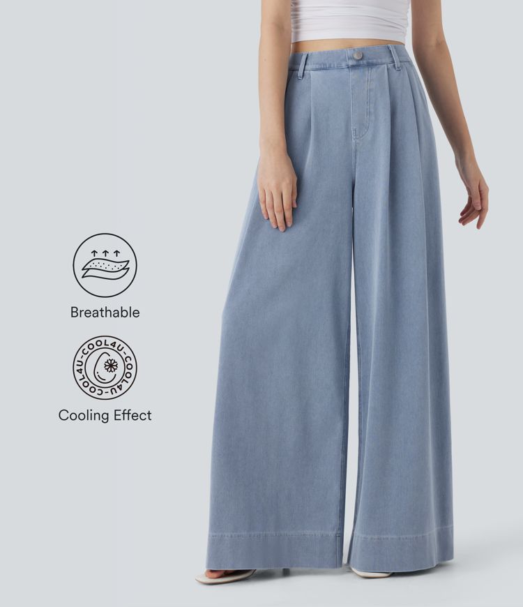 Jeans Halara Flex™ Denim anchos mezclilla elástica y tiro alto con múltiples bolsillos