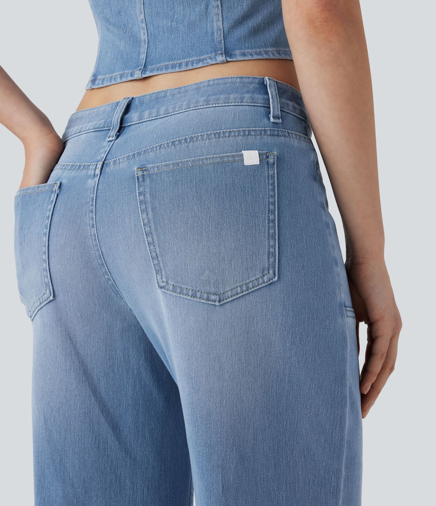 Halara Flex™ Low Rise Zipper Pockets Baggy Wide Leg Flare Washed Casual Jeans