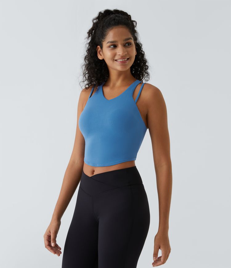 SoftlyZero™ V Neck Racerback Cropped Yoga Tank Top-UPF50+