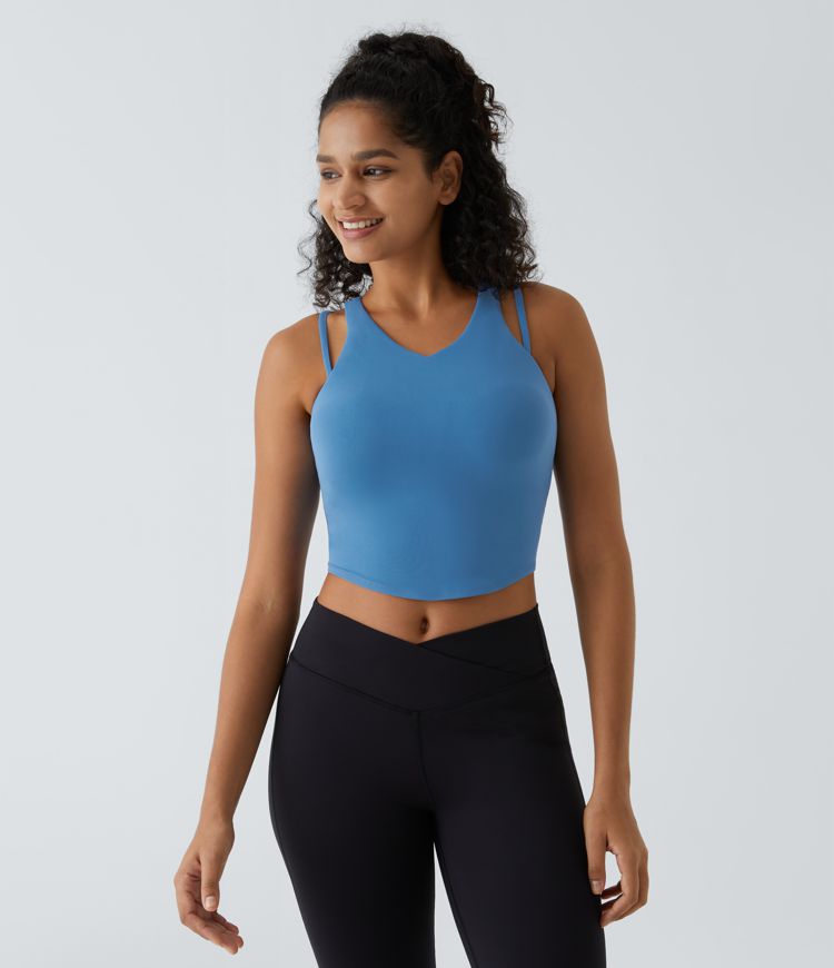 Softlyzero™ V Neck Backless Racerback Cropped Yoga Tank Top-UPF50+