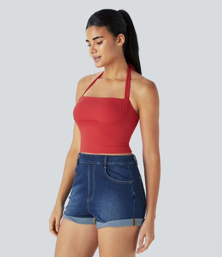 Halter Tie Back Cropped Casual Tank Top