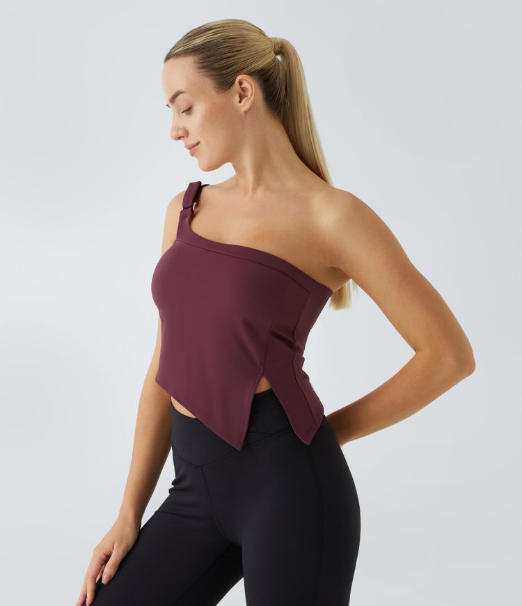 Softlyzero™ Airy One Shoulder Adjustable Buckle Split  Yoga Tank Vest Top-UPF50+