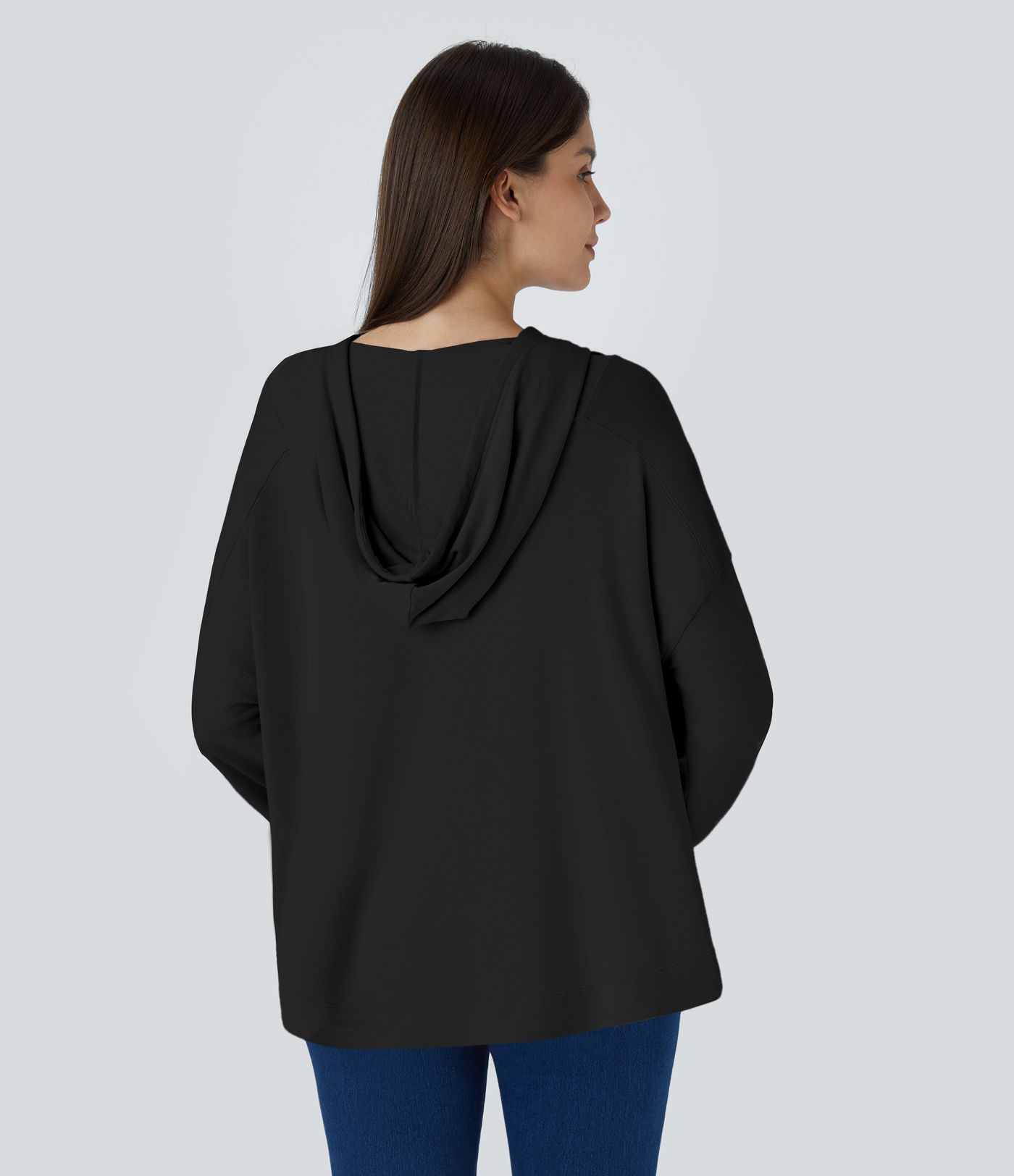 Sweat-shirt décontracté oversize à capuche, cordon de serrage, épaules tombantes et poche poitrine