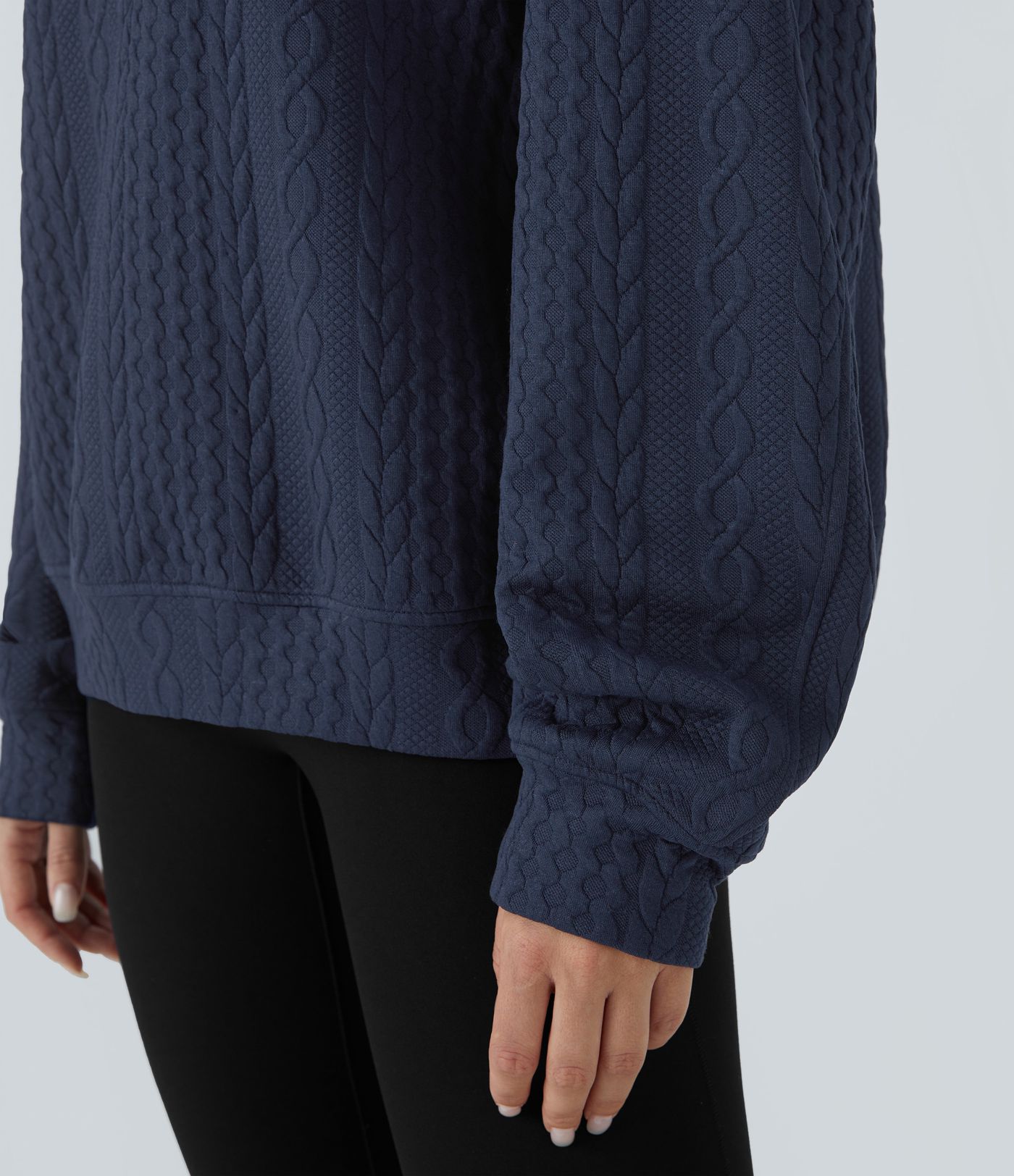 Sweat-shirt décontracté en maille à col, demi-zip et manches longues