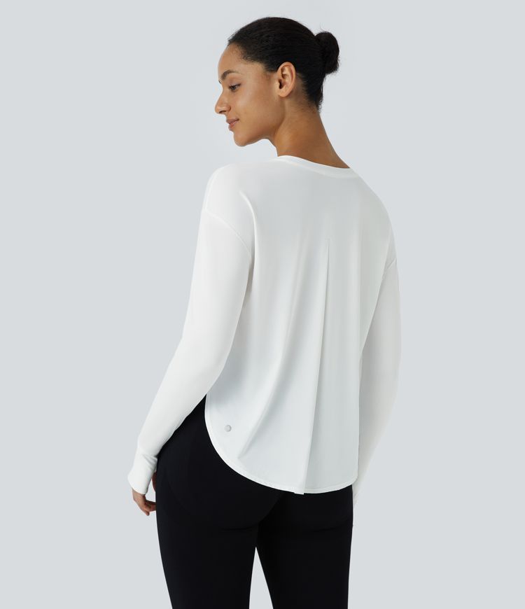 Round Neck Thumb Hole Curved Hem Yoga Sports Top