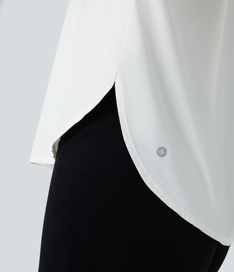 Round Neck Thumb Hole Curved Hem Yoga Sports Top