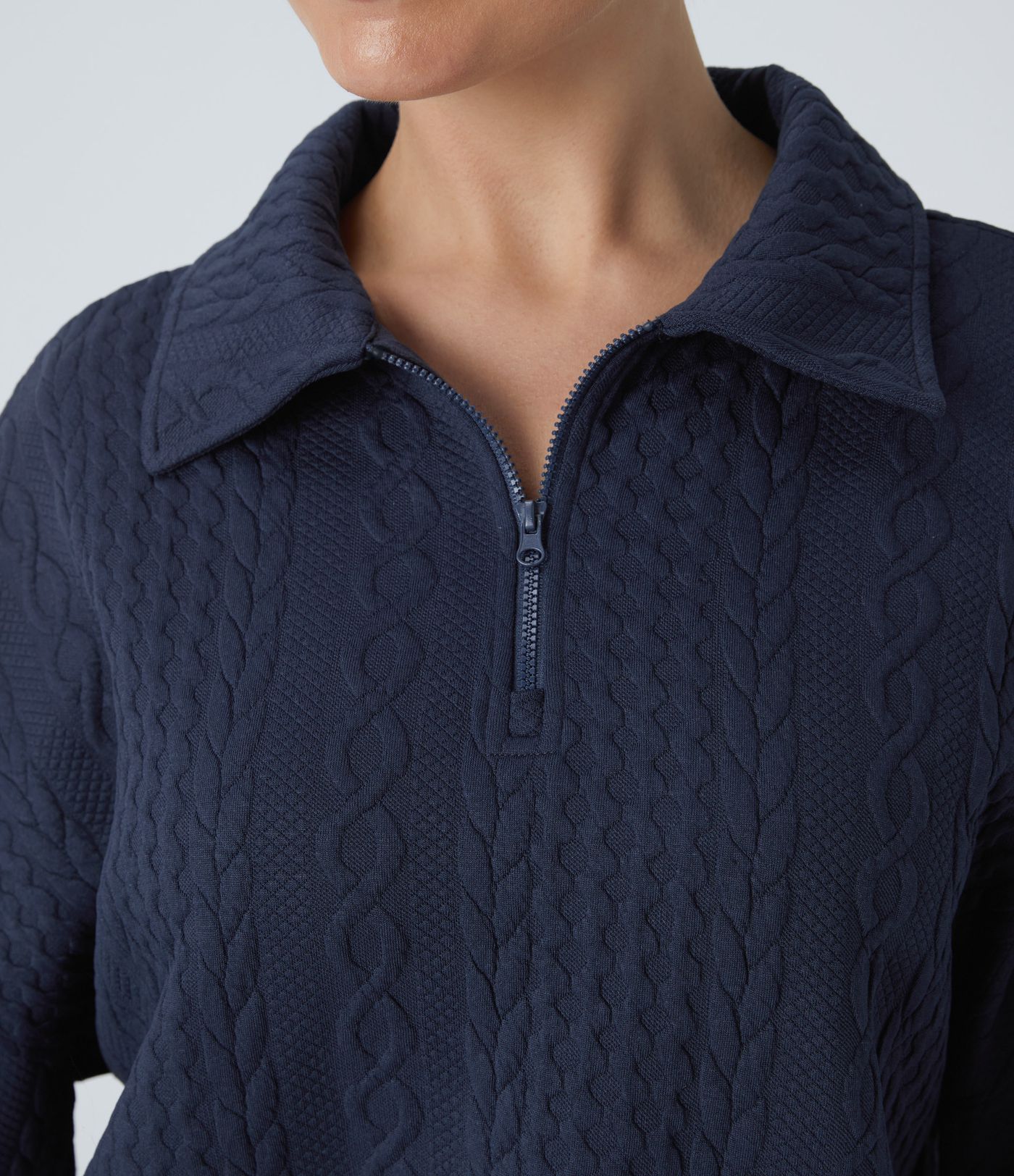 Sweat-shirt décontracté en maille à col, demi-zip et manches longues