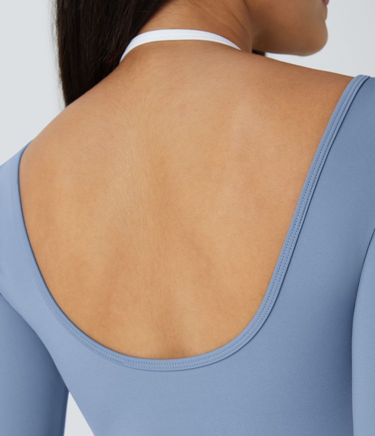 SoftlyZero™ Airy Halter Long Sleeve Color Block Cropped Yoga Sports Top-UPF50+
