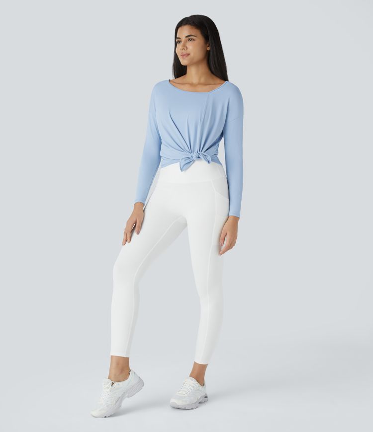 Asymmetry neck drop shoulder split workout sports top