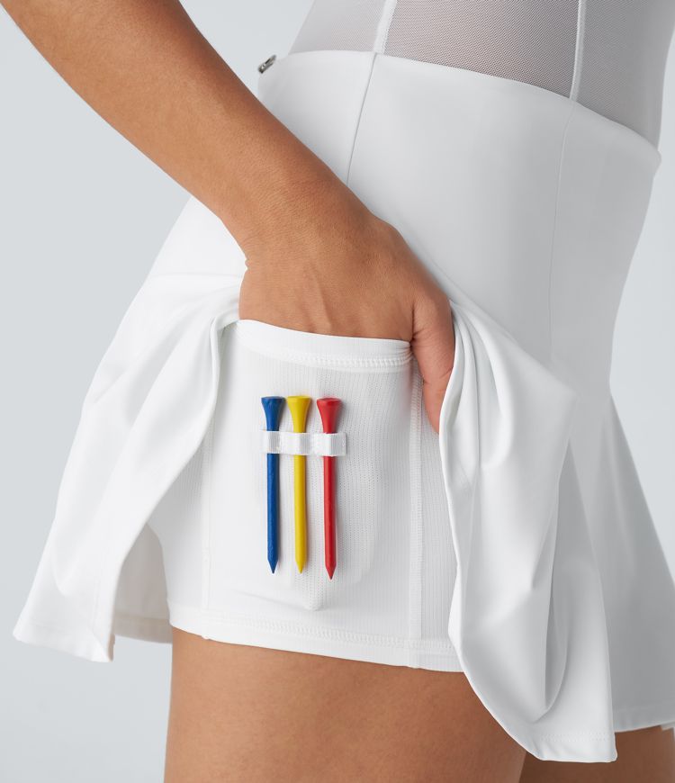 SoftlyZero™ Airy Half Zip Sleeveless Contrast Mesh 2-in-1 Cool Touch Mini Golf Active Dress-Golf Tee Pocket