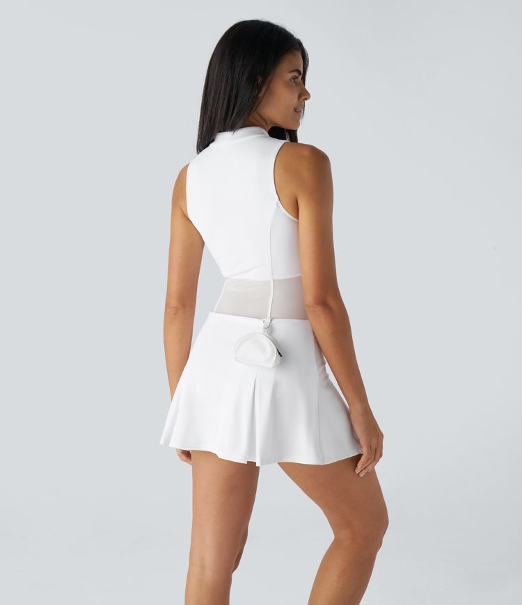 SoftlyZero™ Airy Half Zip Sleeveless Contrast Mesh 2-in-1 Cool Touch Mini Golf Active Dress-Golf Tee Pocket