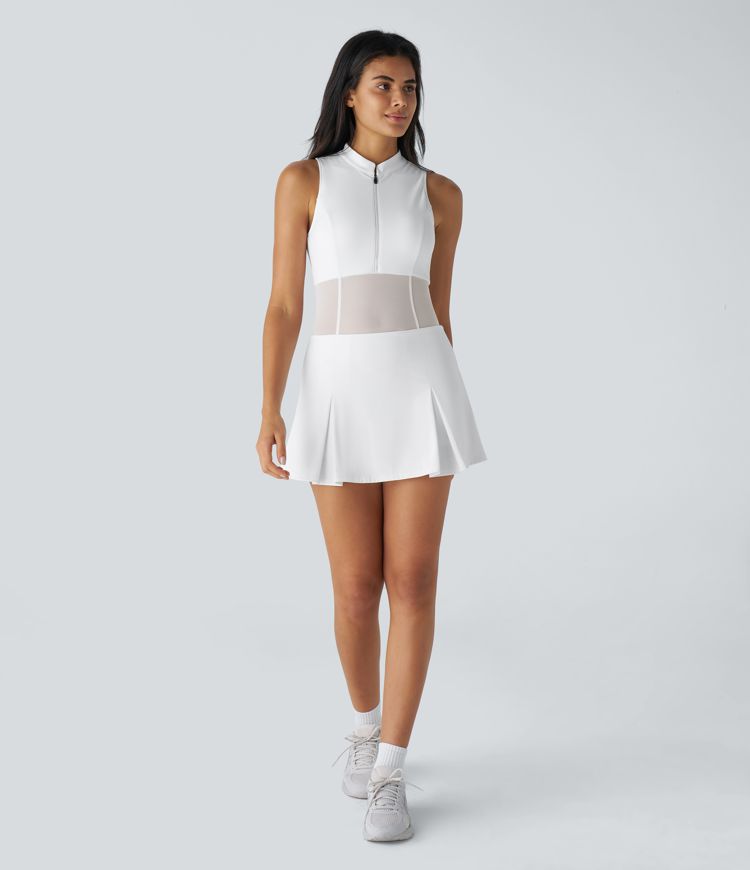 SoftlyZero™ Airy Half Zip Sleeveless Contrast Mesh 2-in-1 Cool Touch Mini Golf Active Dress-Golf Tee Pocket