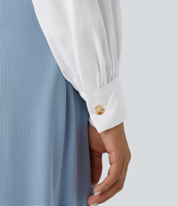 langärmelige Arbeitsbluse mit V-Ausschnitt und Knöpfen