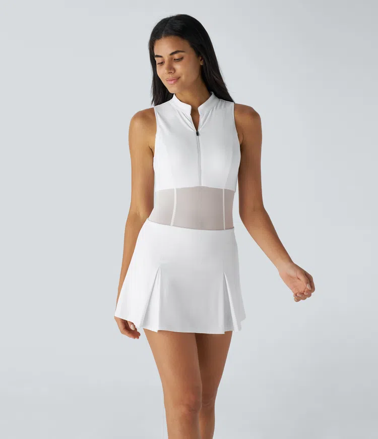 Softlyzero™ Airy Half Zip Sleeveless Contrast Mesh 2-in-1 Cool Touch Mini Golf Active Dress - Golf Tee Pocket
