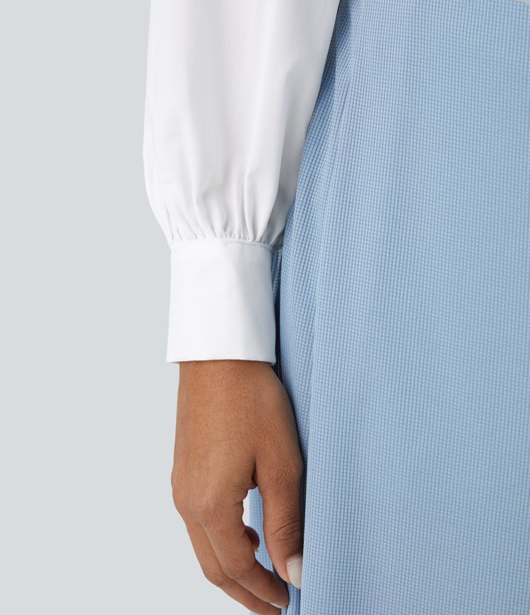 langärmelige Arbeitsbluse mit V-Ausschnitt und Knöpfen