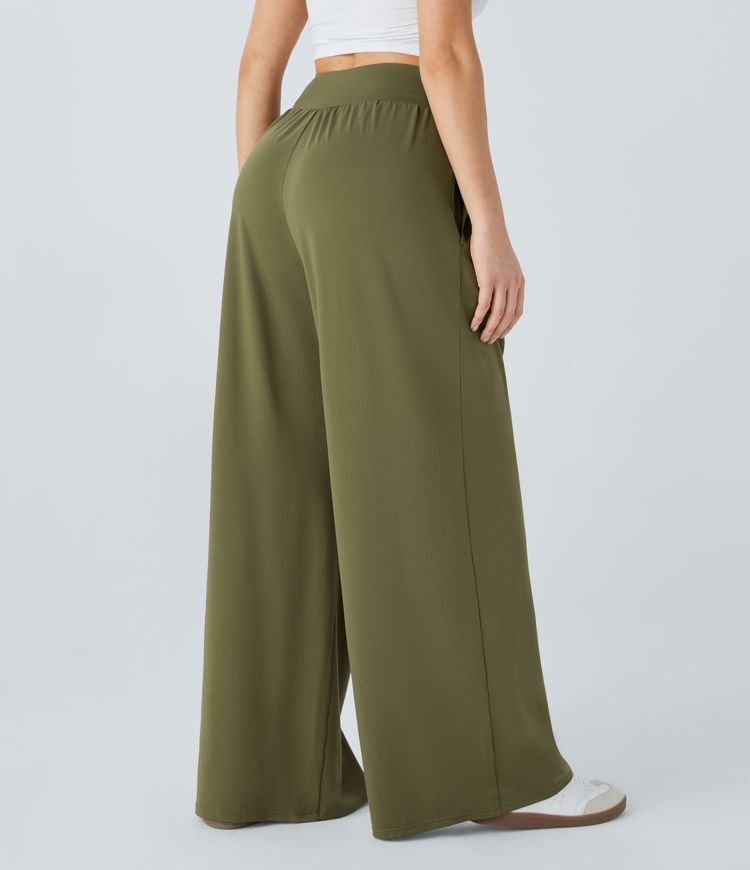 High Waisted Tie Pocket Wide Leg Casual Pants