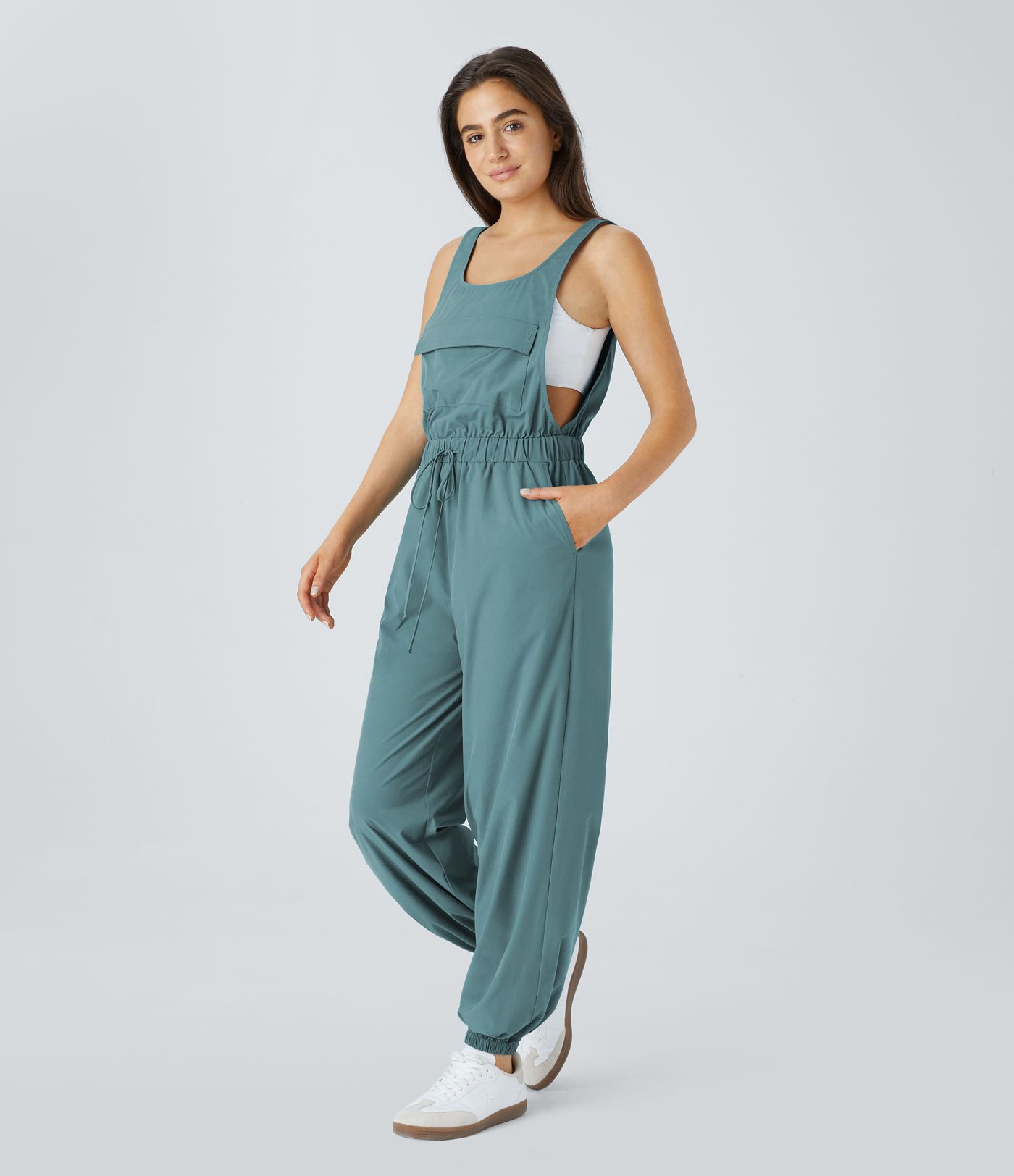 Breezeful™ Sleeveless Drawstring Pockets Quick Dry Casual Jogger Jumpsuit