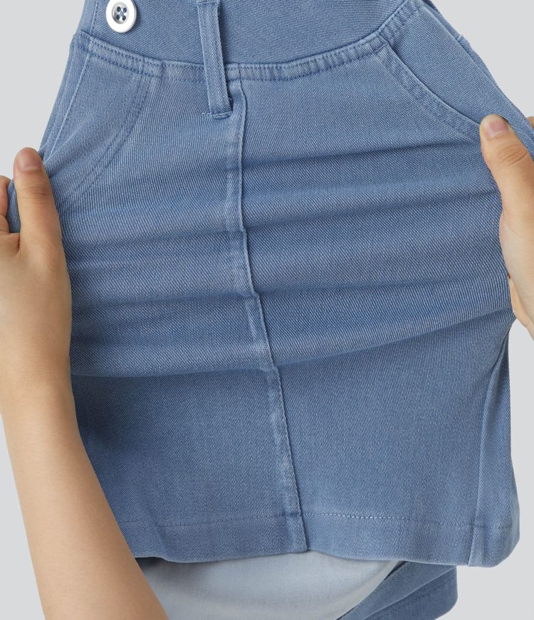 Pantalón corto Halara Flex™ Denim mezclilla elástica lavada transpirable tiro alto cintura V botón bolsillo 7.5cm