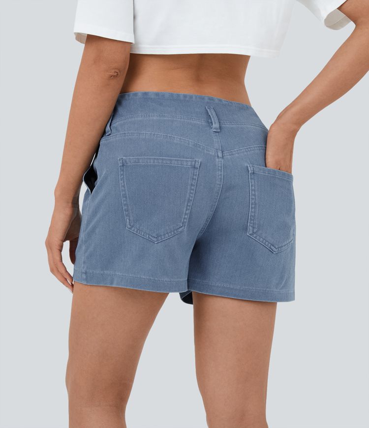 Halara Flex™ High Waisted V Shaped Waistband Pockets  Breathable Washed Denim Casual Shorts 3''