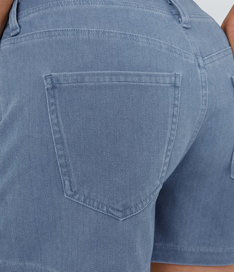 Pantalón corto Halara Flex™ Denim mezclilla elástica lavada transpirable tiro alto cintura V botón bolsillo 7.5cm