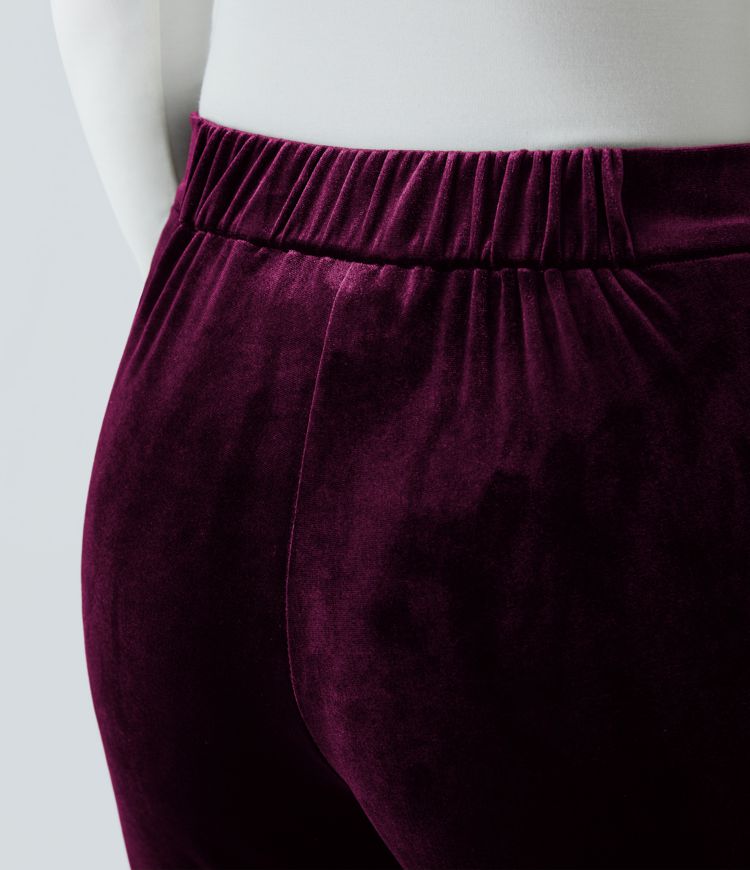 High Waisted Side Zipper Flare Velvet Casual Trousers