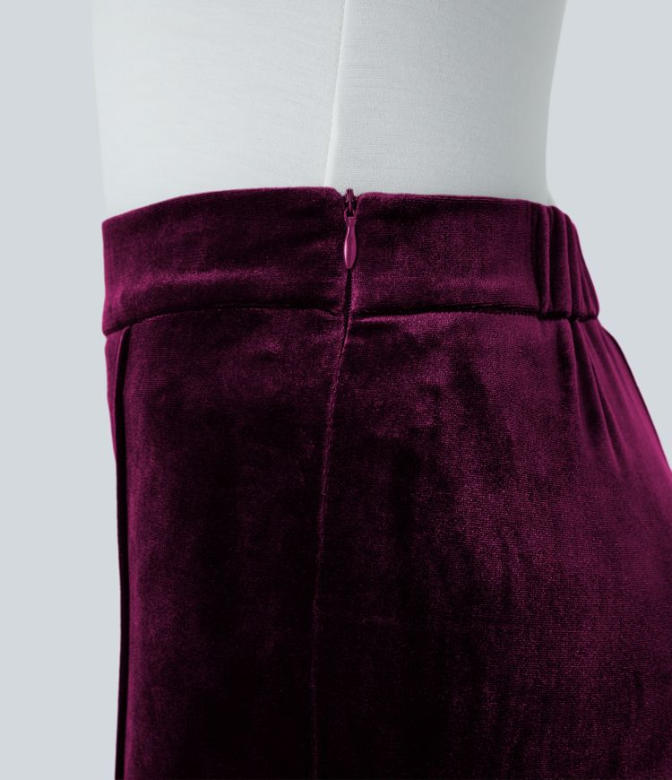 High Waisted Side Zipper Flare Velvet Casual Trousers