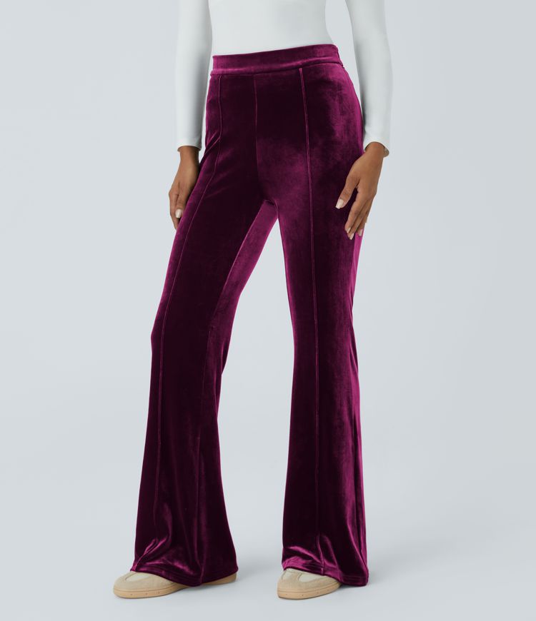 High Waisted Side Zipper Flare Velvet Casual Trousers