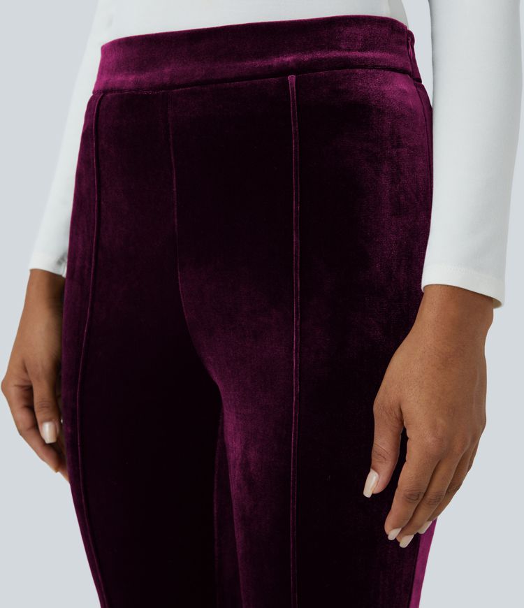 High Waisted Side Zipper Flare Velvet Casual Trousers