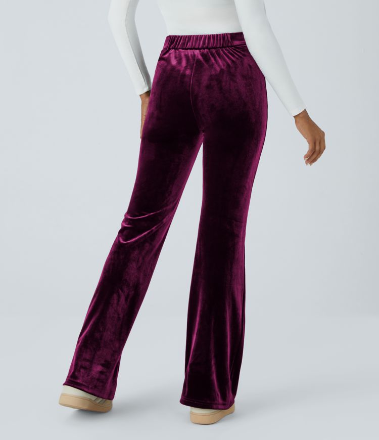 High Waisted Side Zipper Flare Velvet Casual Trousers