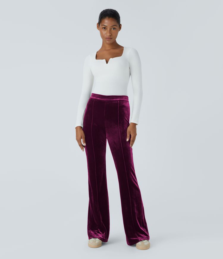 High Waisted Side Zipper Flare Velvet Casual Trousers