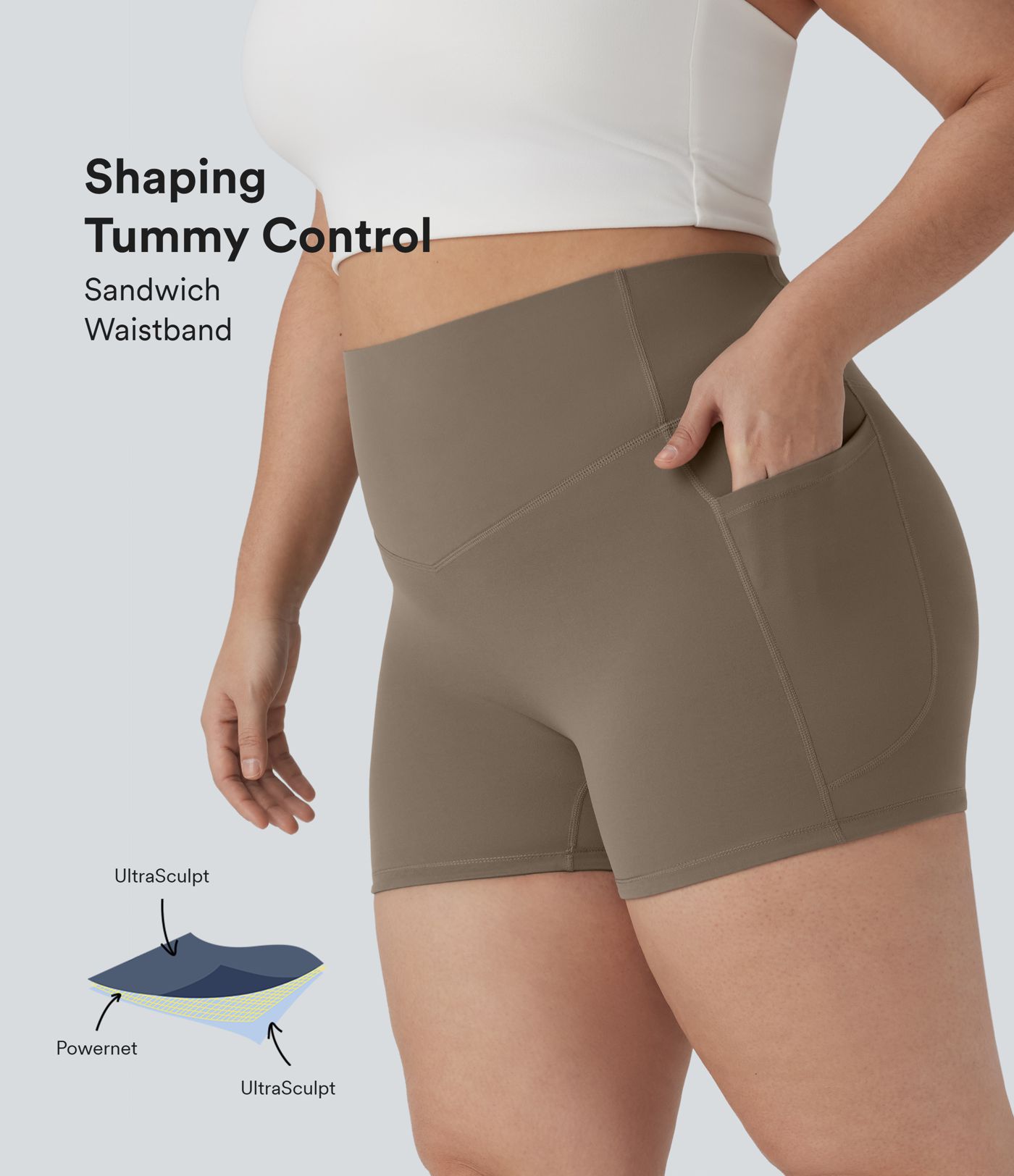 Shorts de bikers deportivos moldeadores Halara UltraSculpt™ con reductor de abdomen y tiro alto de 7,6 cm con bolsillos laterales