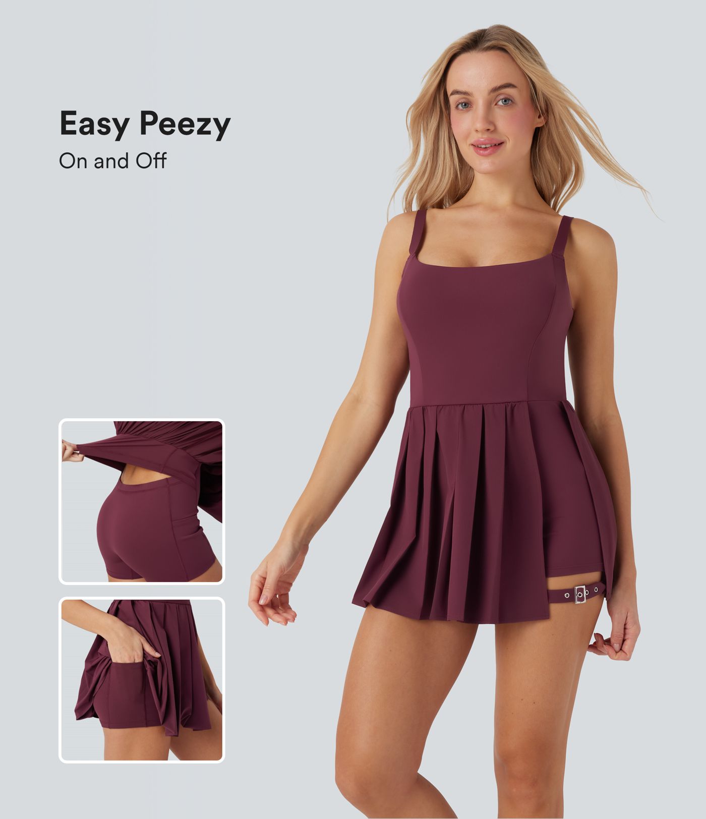 Mini robe Breezeful™ type nuisette plissée 2-en-1 ultra-courte à boucle ajustable, séchage rapide et poche - Easy Peasy
