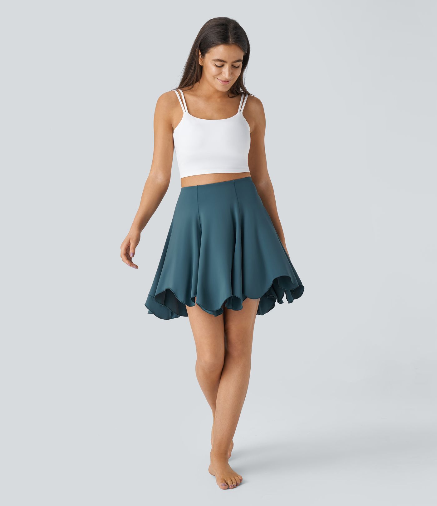 Minifalda baile dobladillo acampanado fluida asimétrica bolsillo lateral 2 en 1 tiro súper alto