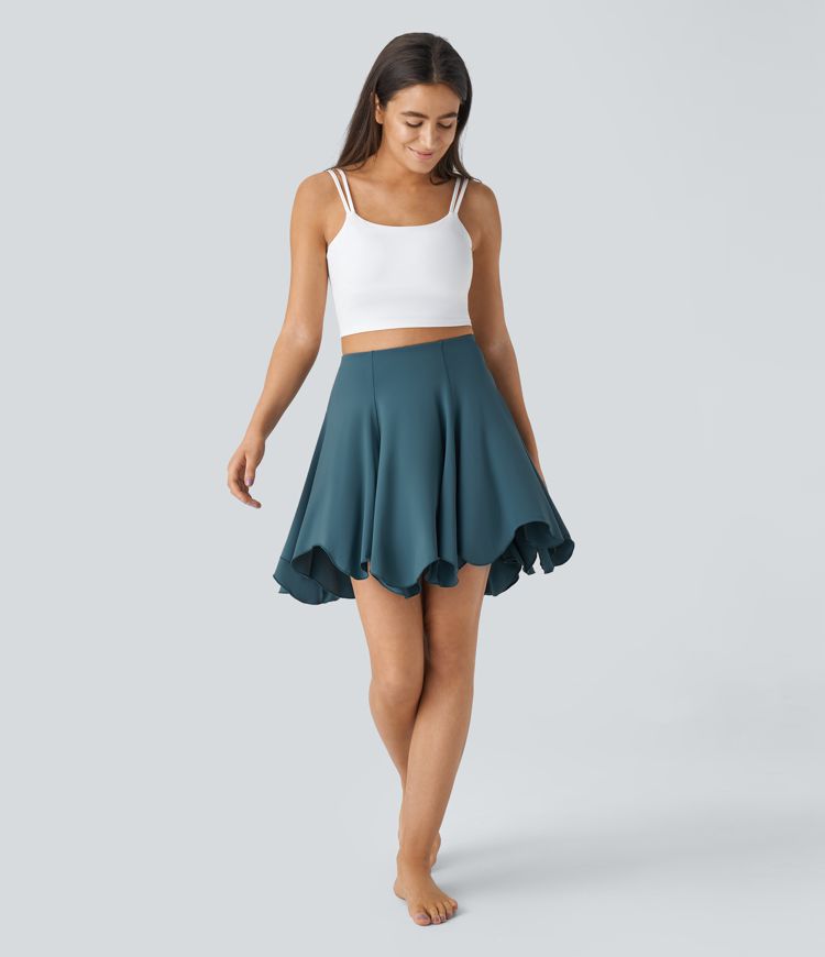 Minifalda baile dobladillo acampanado fluida asimétrica bolsillo lateral 2 en 1 tiro súper alto