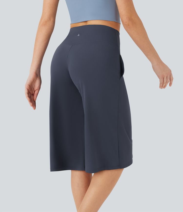 Softlyzero™ Airy Crossover High Waisted Wide Leg Yoga Cropped Capri Trousers with Pockets