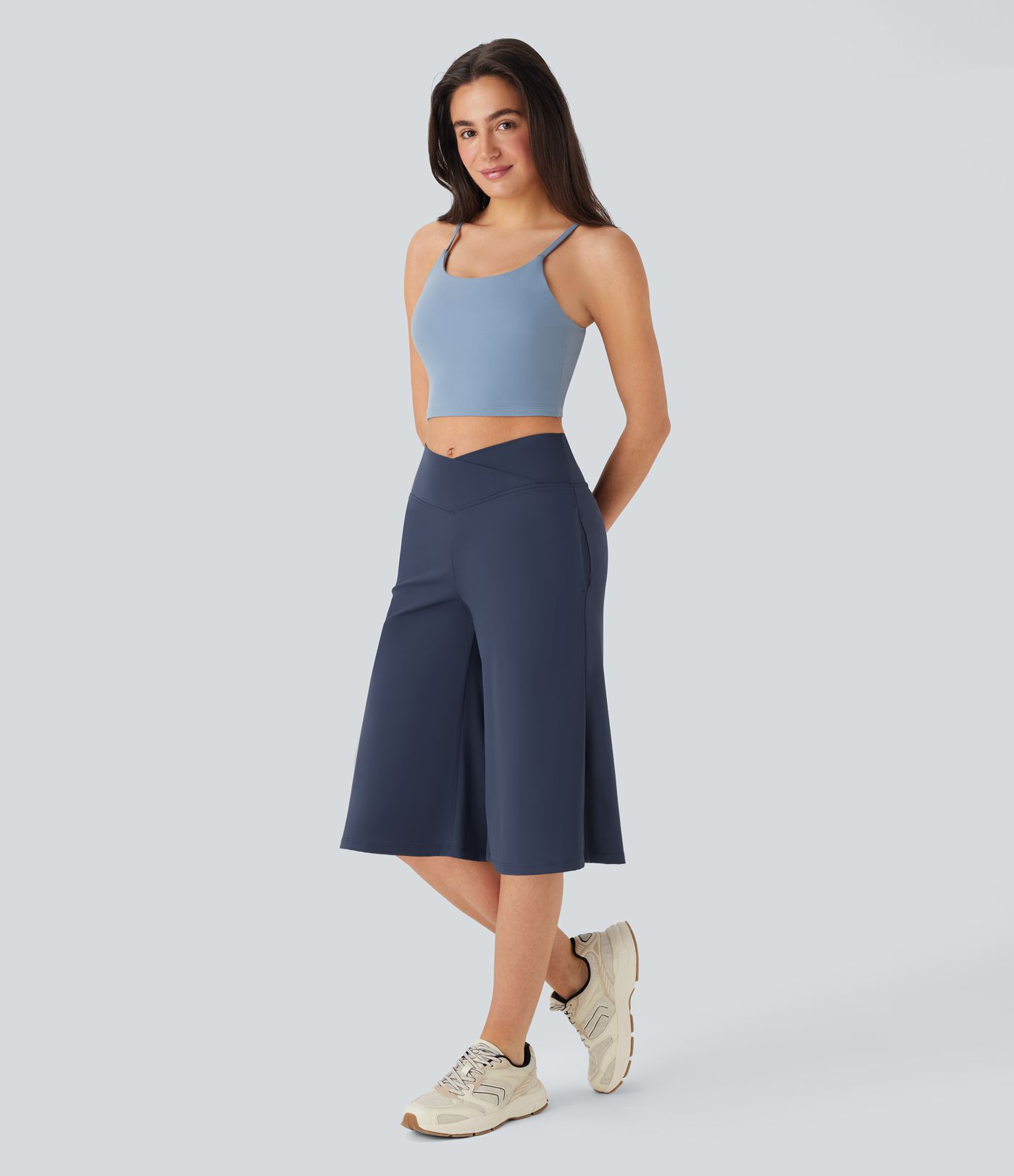 SoftlyZero™ Airy Crossover High Waisted Wide Leg Cool Touch Yoga Pedal Pusher Pants with Pockets